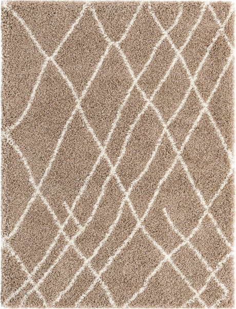 Khaki 9' x 12' Soft Touch Shag Rectangle Area Rug Thick Soft Touch Fluffy & Plush Shaggy Pile
