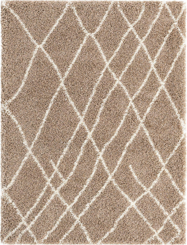 Khaki 9' x 12' Soft Touch Shag Rectangle Area Rug Thick Soft Touch Fluffy & Plush Shaggy Pile