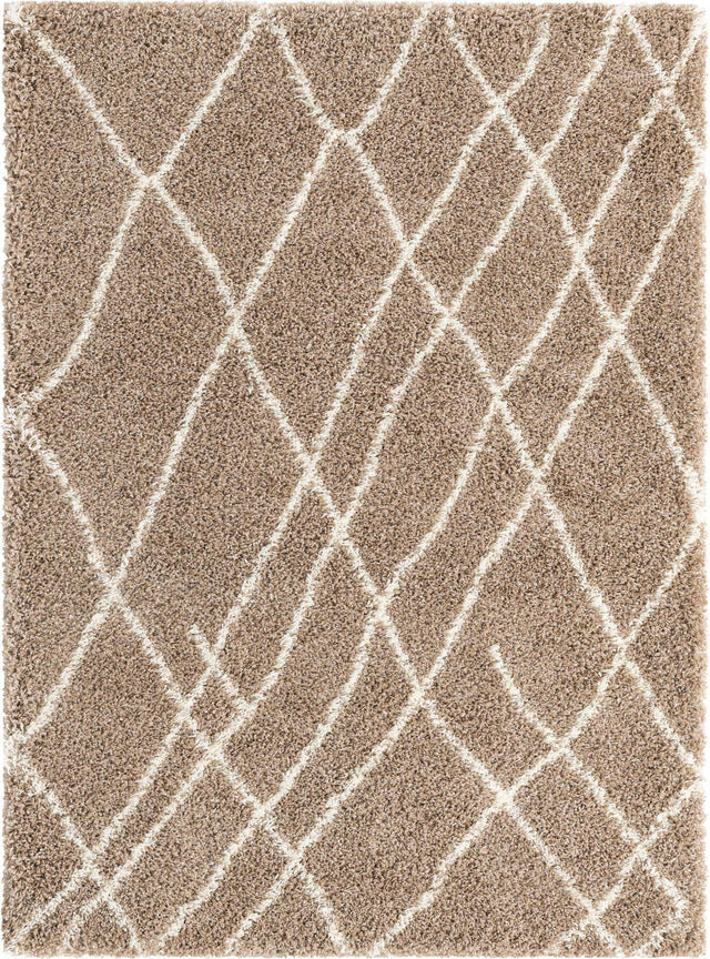 Khaki 7' 10 x 11' Soft Touch Shag Rectangle Area Rug Thick Soft Touch Fluffy & Plush Shaggy Pile