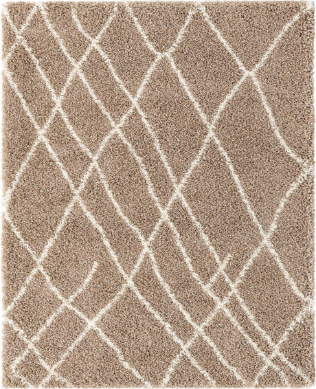Khaki 7' 10 x 10' Soft Touch Shag Rectangle Area Rug Thick Soft Touch Fluffy & Plush Shaggy Pile