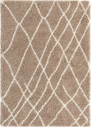 Khaki 7' 1 x 10' Soft Touch Shag Rectangle Area Rug Thick Soft Touch Fluffy & Plush Shaggy Pile
