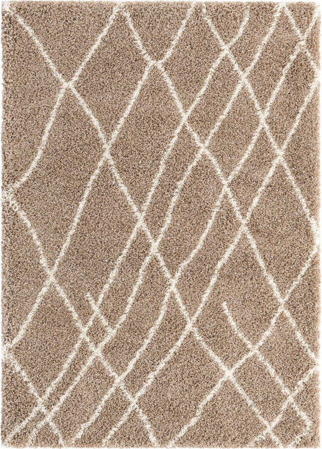 Khaki 7' 1 x 10' Soft Touch Shag Rectangle Area Rug Thick Soft Touch Fluffy & Plush Shaggy Pile