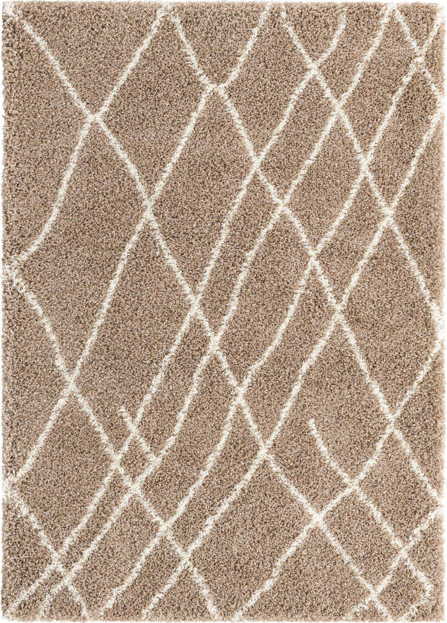 Khaki 7' 1 x 10' Soft Touch Shag Rectangle Area Rug Thick Soft Touch Fluffy & Plush Shaggy Pile