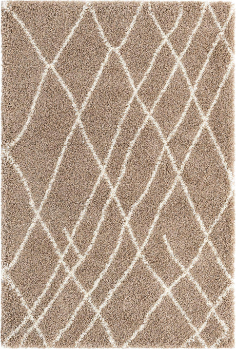 Khaki 6' 1 x 9' Soft Touch Shag Rectangle Area Rug Thick Soft Touch Fluffy & Plush Shaggy Pile