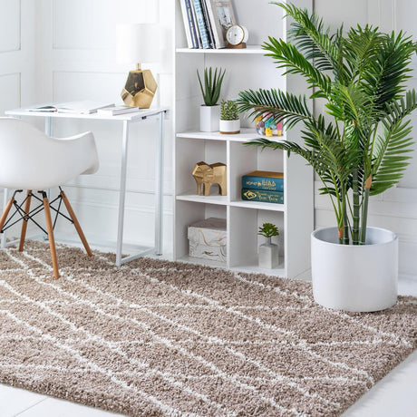 Khaki 7' 1 x 10' Soft Touch Shag Rectangle Area Rug Thick Soft Touch Fluffy & Plush Shaggy Pile