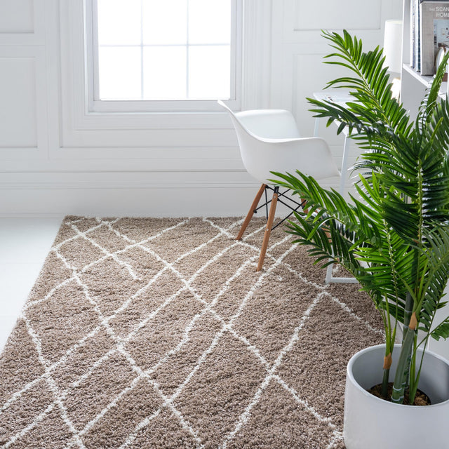 Khaki 7' 1 x 10' Soft Touch Shag Rectangle Area Rug Thick Soft Touch Fluffy & Plush Shaggy Pile
