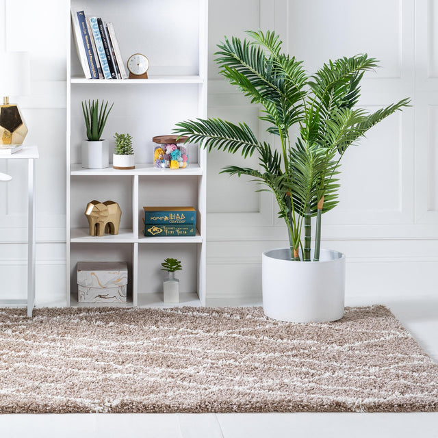 Khaki 7' 1 x 10' Soft Touch Shag Rectangle Area Rug Thick Soft Touch Fluffy & Plush Shaggy Pile