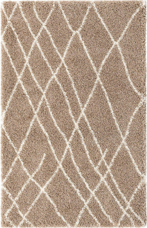 Khaki 5' 3 x 8' Soft Touch Shag Rectangle Area Rug Thick Soft Touch Fluffy & Plush Shaggy Pile
