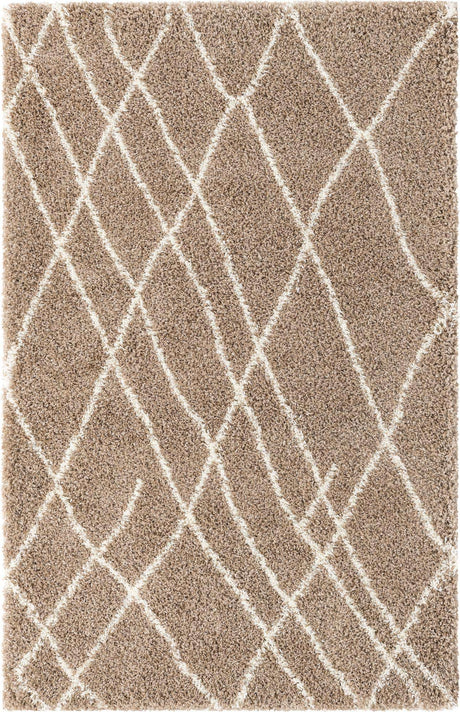 Khaki 5' 3 x 8' Soft Touch Shag Rectangle Area Rug Thick Soft Touch Fluffy & Plush Shaggy Pile