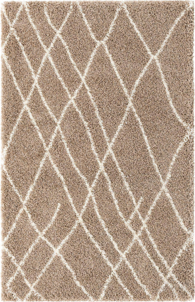 Khaki 5' 3 x 8' Soft Touch Shag Rectangle Area Rug Thick Soft Touch Fluffy & Plush Shaggy Pile