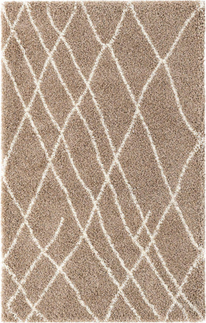 Khaki 3' 3 x 5' 3 Soft Touch Shag Rectangle Area Rug Thick Soft Touch Fluffy & Plush Shaggy Pile