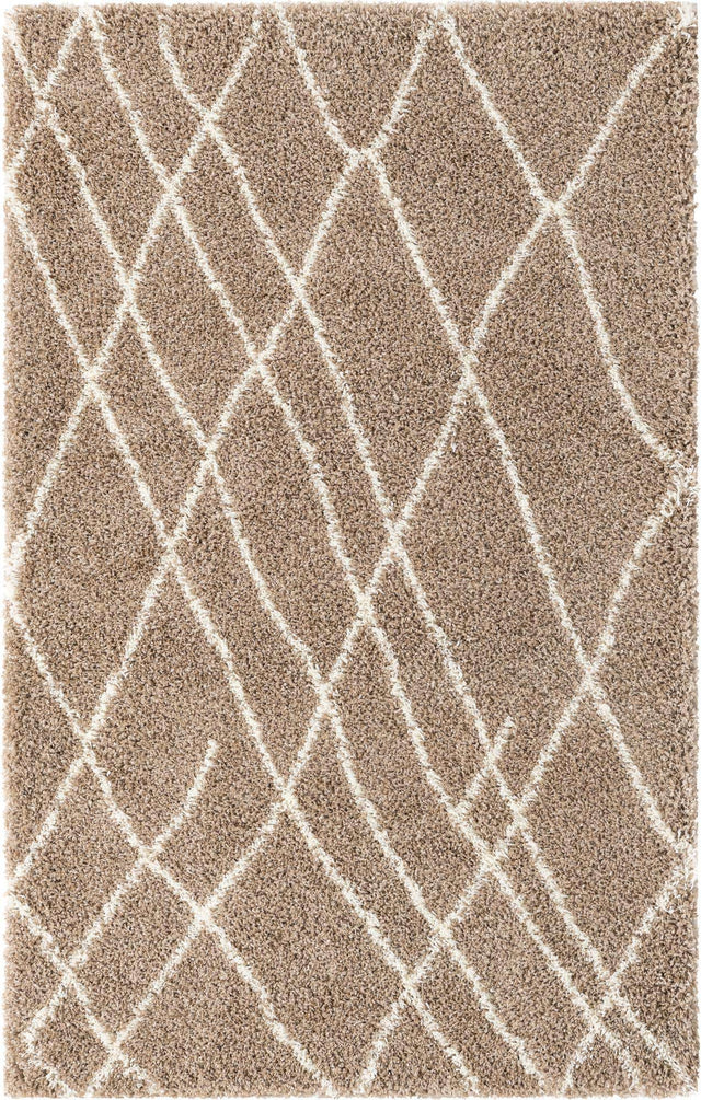 Khaki 3' 3 x 5' 3 Soft Touch Shag Rectangle Area Rug Thick Soft Touch Fluffy & Plush Shaggy Pile
