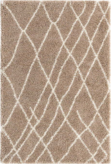 Khaki 2' x 3' 1 Soft Touch Shag Rectangle Area Rug Thick Soft Touch Fluffy & Plush Shaggy Pile