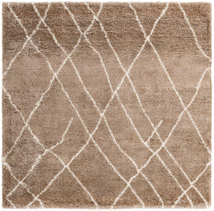 Khaki 7' 10 x 7' 10 Soft Touch Shag Square Area Rug Thick Soft Touch Fluffy & Plush Shaggy Pile
