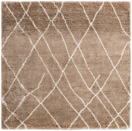Khaki 7' 10 x 7' 10 Soft Touch Shag Square Area Rug Thick Soft Touch Fluffy & Plush Shaggy Pile