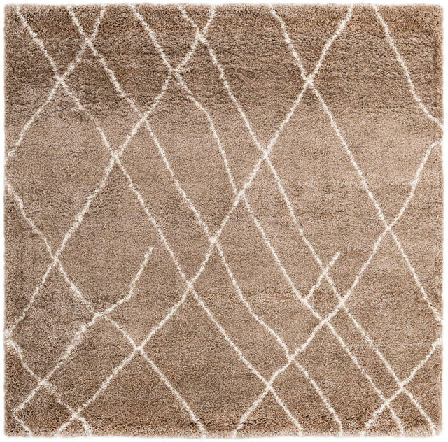 Khaki 7' 10 x 7' 10 Soft Touch Shag Square Area Rug Thick Soft Touch Fluffy & Plush Shaggy Pile