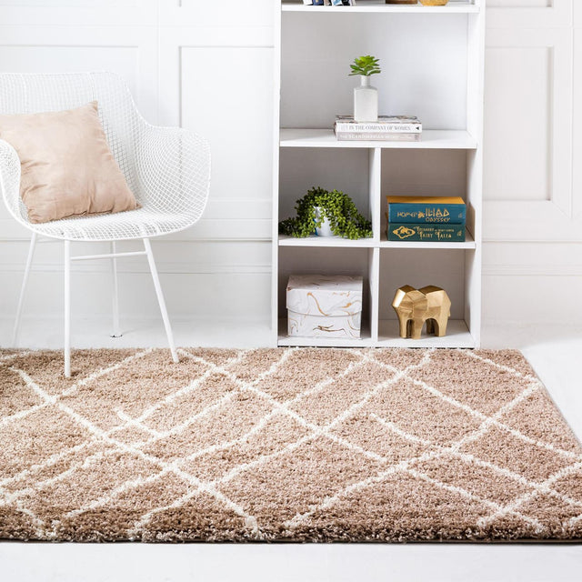 Khaki 5' 3 x 5' 3 Soft Touch Shag Square Area Rug Thick Soft Touch Fluffy & Plush Shaggy Pile