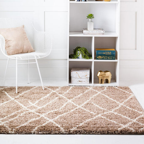 Khaki 7' 10 x 7' 10 Soft Touch Shag Square Area Rug Thick Soft Touch Fluffy & Plush Shaggy Pile