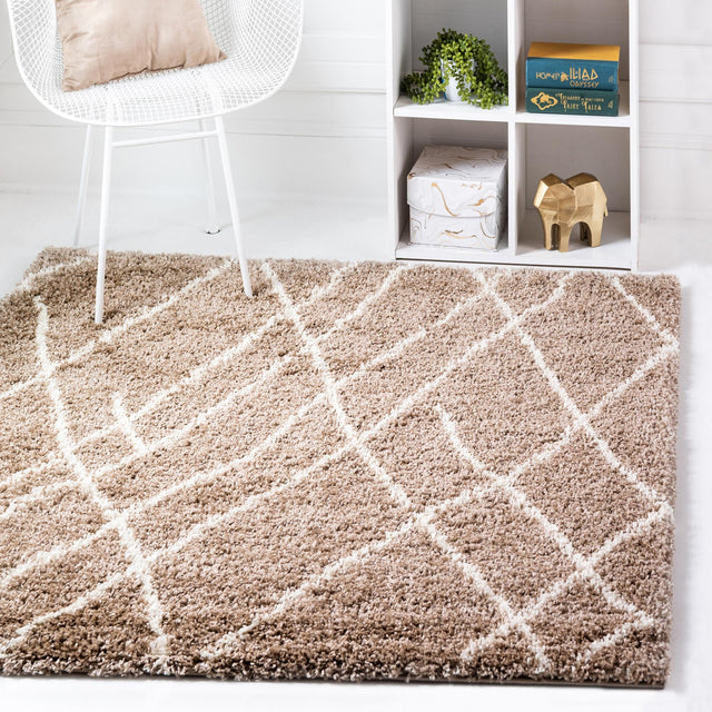 Khaki 7' 10 x 7' 10 Soft Touch Shag Square Area Rug Thick Soft Touch Fluffy & Plush Shaggy Pile