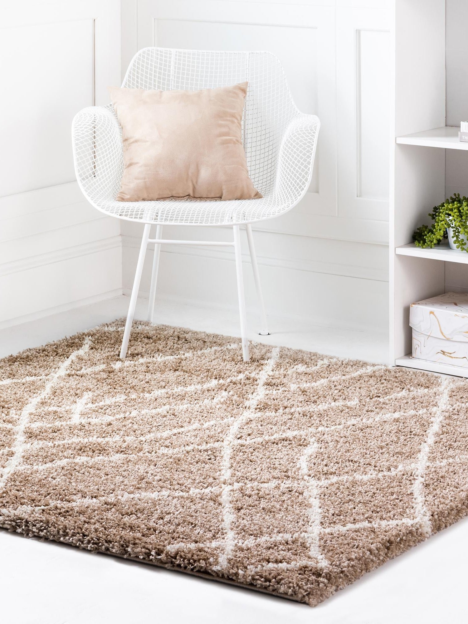 Khaki 4' 1 x 4' 1 Soft Touch Shag Square Area Rug Thick Soft Touch Fluffy & Plush Shaggy Pile 100% Polypropylene Unique Carpet for Modern Home Interiors for Sale at Rug Engine