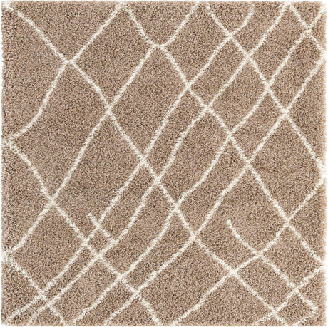 Khaki 5' 3 x 5' 3 Soft Touch Shag Square Area Rug Thick Soft Touch Fluffy & Plush Shaggy Pile