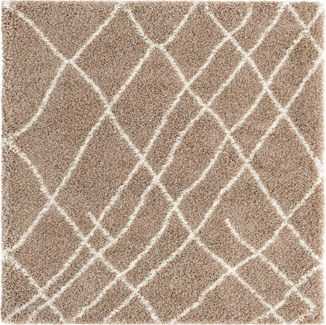 Khaki 5' 3 x 5' 3 Soft Touch Shag Square Area Rug Thick Soft Touch Fluffy & Plush Shaggy Pile