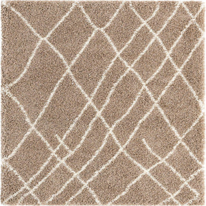 Khaki 4' 1 x 4' 1 Soft Touch Shag Square Area Rug Thick Soft Touch Fluffy & Plush Shaggy Pile