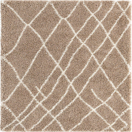 Khaki 4' 1 x 4' 1 Soft Touch Shag Square Area Rug Thick Soft Touch Fluffy & Plush Shaggy Pile
