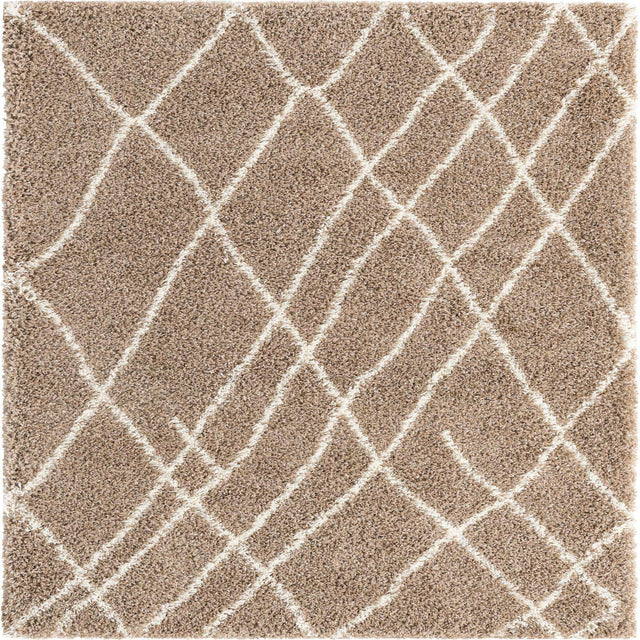 Khaki 4' 1 x 4' 1 Soft Touch Shag Square Area Rug Thick Soft Touch Fluffy & Plush Shaggy Pile