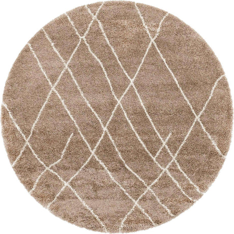 Khaki 7' 10 x 7' 10 Soft Touch Shag Round Area Rug Thick Soft Touch Fluffy & Plush Shaggy Pile