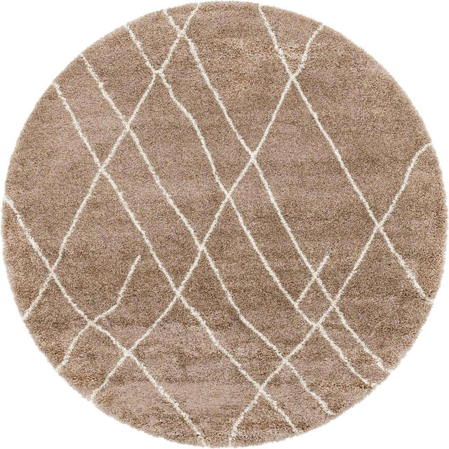 Khaki 7' 10 x 7' 10 Soft Touch Shag Round Area Rug Thick Soft Touch Fluffy & Plush Shaggy Pile