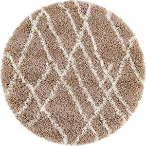 Khaki 3' 3 x 3' 3 Soft Touch Shag Round Area Rug Thick Soft Touch Fluffy & Plush Shaggy Pile