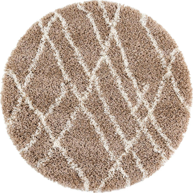 Khaki 3' 3 x 3' 3 Soft Touch Shag Round Area Rug Thick Soft Touch Fluffy & Plush Shaggy Pile