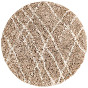 Khaki 4' 1 x 4' 1 Soft Touch Shag Round Area Rug Thick Soft Touch Fluffy & Plush Shaggy Pile