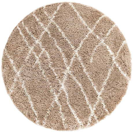 Khaki 4' 1 x 4' 1 Soft Touch Shag Round Area Rug Thick Soft Touch Fluffy & Plush Shaggy Pile