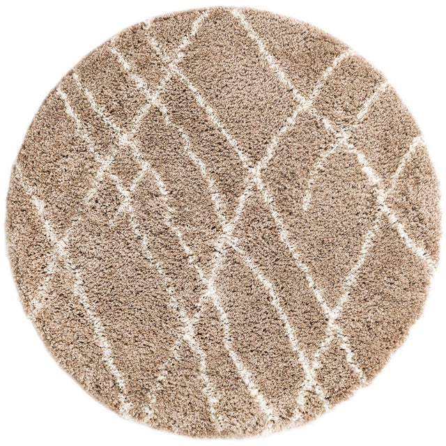 Khaki 4' 1 x 4' 1 Soft Touch Shag Round Area Rug Thick Soft Touch Fluffy & Plush Shaggy Pile