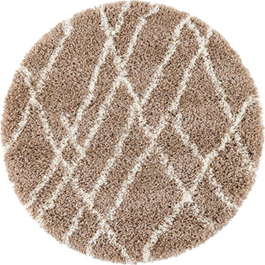 Khaki 5' 3 x 5' 3 Soft Touch Shag Round Area Rug Thick Soft Touch Fluffy & Plush Shaggy Pile