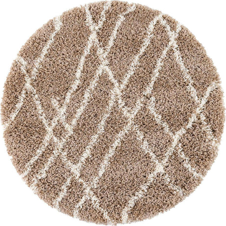 Khaki 5' 3 x 5' 3 Soft Touch Shag Round Area Rug Thick Soft Touch Fluffy & Plush Shaggy Pile