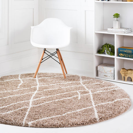 Khaki 3' 3 x 3' 3 Soft Touch Shag Round Area Rug Thick Soft Touch Fluffy & Plush Shaggy Pile