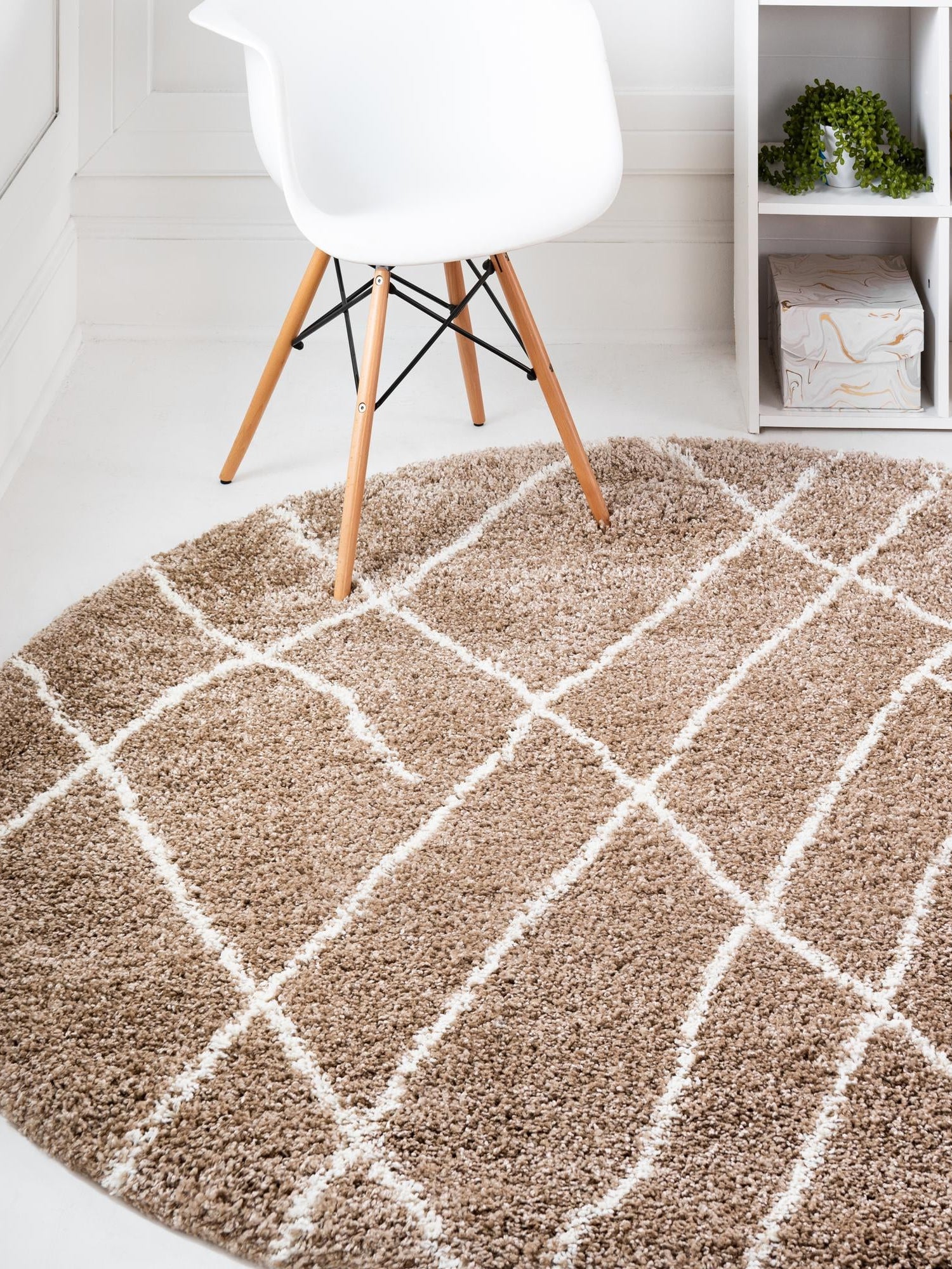 Khaki 3' 3 x 3' 3 Soft Touch Shag Round Area Rug Thick Soft Touch Fluffy & Plush Shaggy Pile 100% Polypropylene Unique Carpet for Modern Home Interiors for Sale at Rug Engine