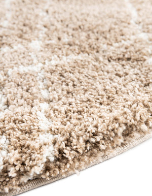 Khaki 3' 3 x 3' 3 Soft Touch Shag Round Area Rug Thick Soft Touch Fluffy & Plush Shaggy Pile