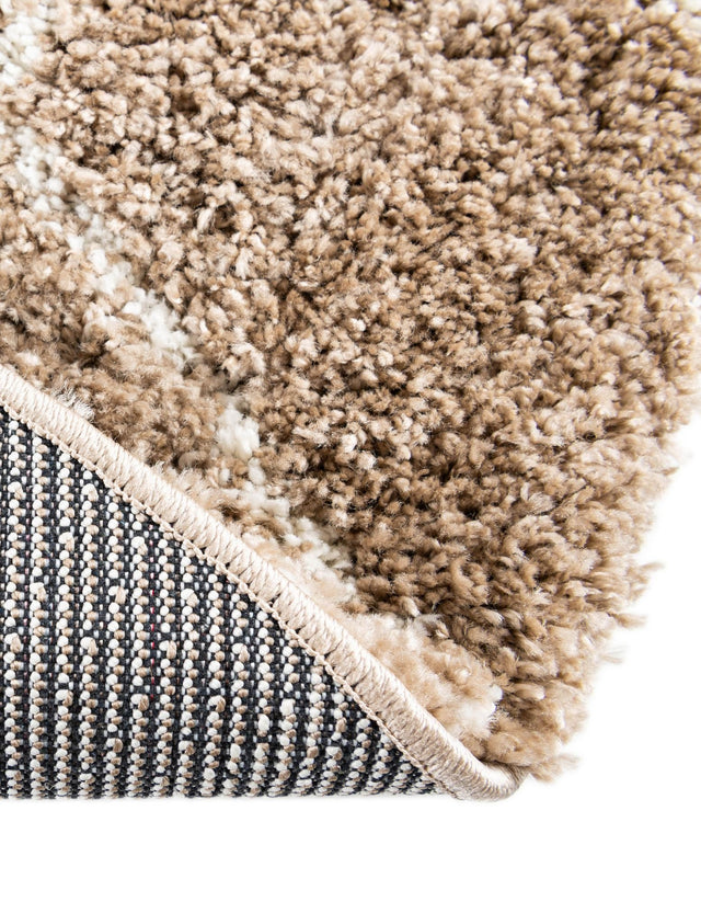 Khaki 7' 10 x 7' 10 Soft Touch Shag Round Area Rug Thick Soft Touch Fluffy & Plush Shaggy Pile