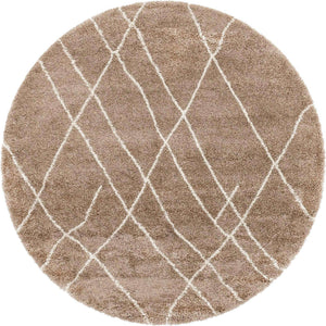 Khaki 6' 1 x 6' 1 Soft Touch Shag Round Area Rug Thick Soft Touch Fluffy & Plush Shaggy Pile