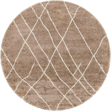 Khaki 6' 1 x 6' 1 Soft Touch Shag Round Area Rug Thick Soft Touch Fluffy & Plush Shaggy Pile