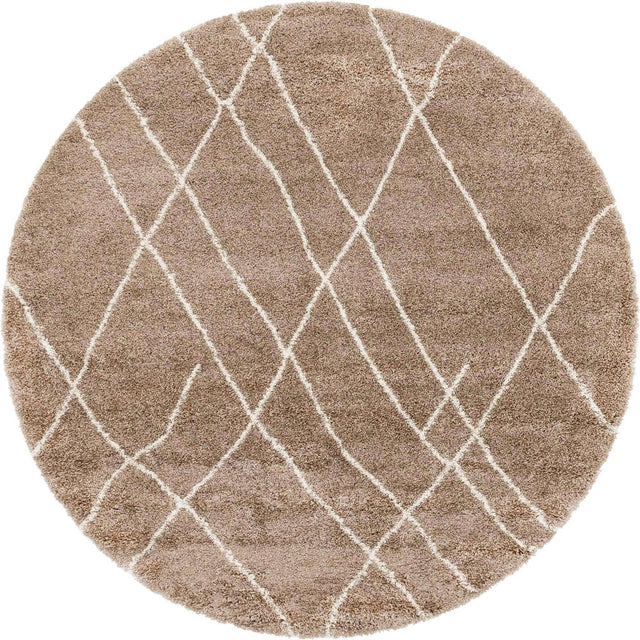 Khaki 6' 1 x 6' 1 Soft Touch Shag Round Area Rug Thick Soft Touch Fluffy & Plush Shaggy Pile