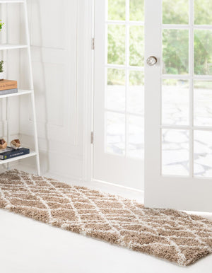 Khaki 2' x 6' 7 Soft Touch Shag Runner Area Rug Thick Soft Touch Fluffy & Plush Shaggy Pile