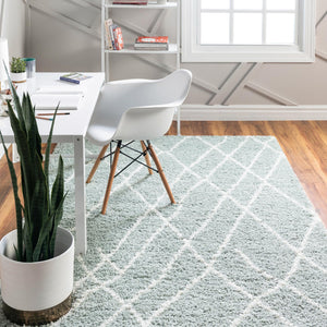 Sage Green 7' 10 x 11' Soft Touch Shag Rectangle Area Rug Thick Soft Touch Fluffy & Plush Shaggy Pile