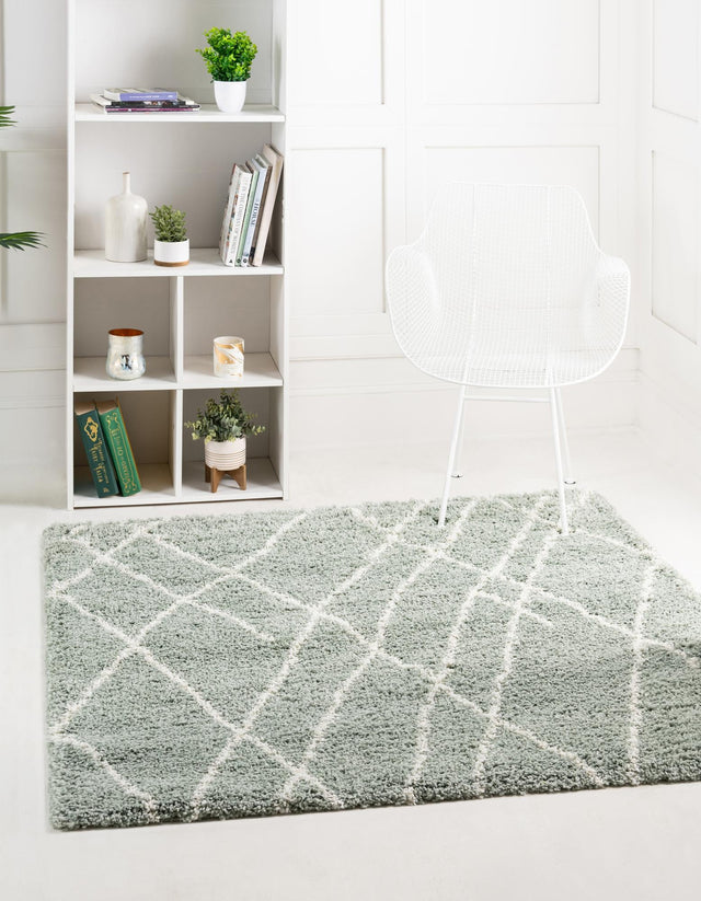 Sage Green 5' 3 x 5' 3 Soft Touch Shag Square Area Rug Thick Soft Touch Fluffy & Plush Shaggy Pile