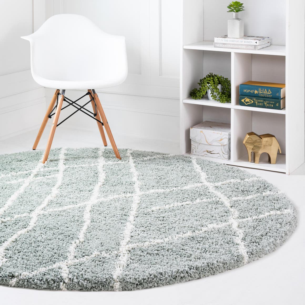 Sage Green 6' 1 x 6' 1 Soft Touch Shag Round Area Rug Thick Soft Touch Fluffy & Plush Shaggy Pile