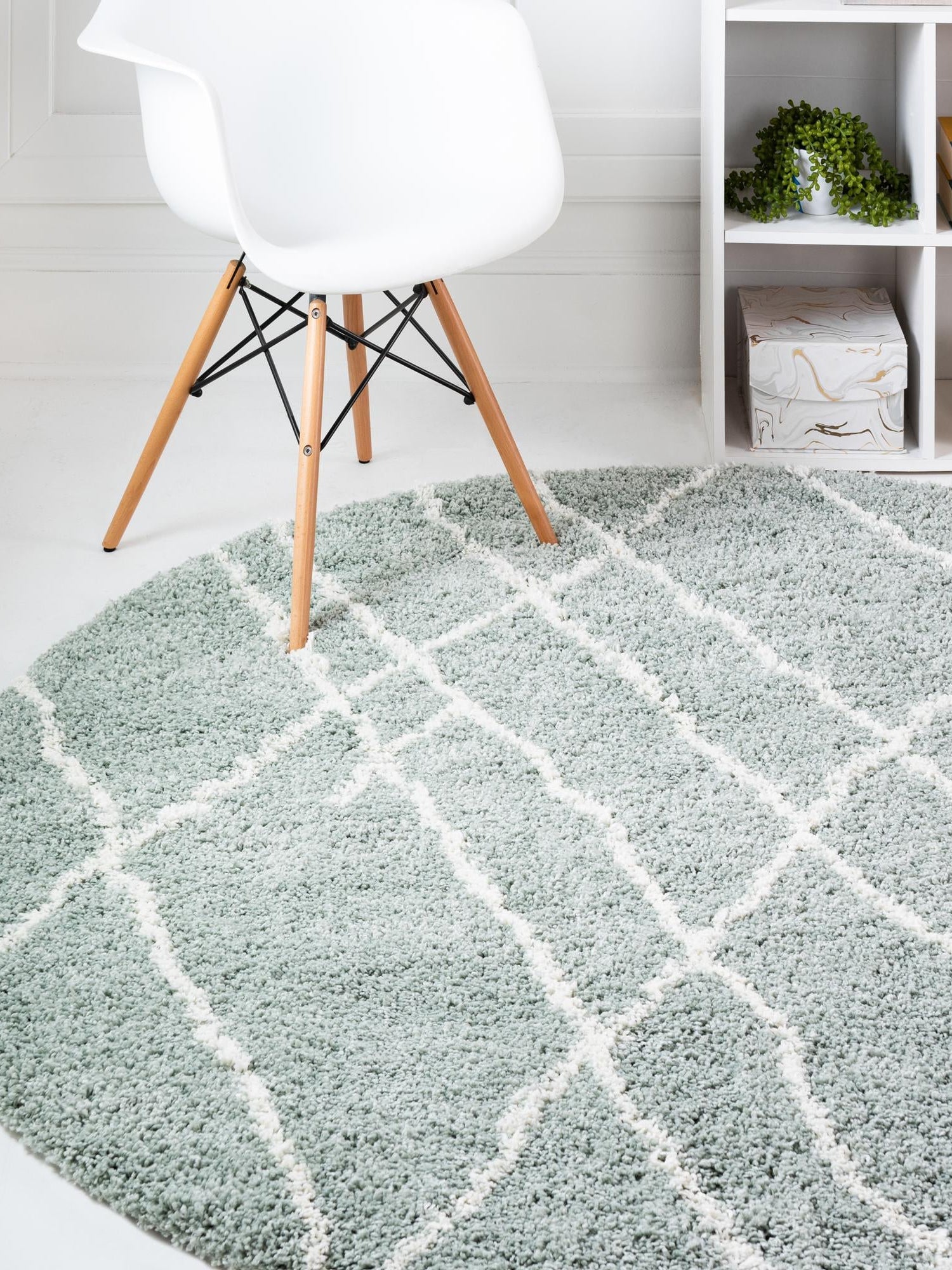Sage Green 4' 1 x 4' 1 Soft Touch Shag Round Area Rug Thick Soft Touch Fluffy & Plush Shaggy Pile 100% Polypropylene Unique Carpet for Modern Home Interiors for Sale at Rug Engine